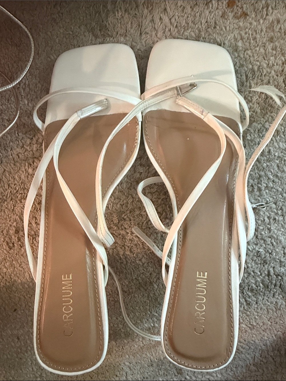 Circumé White Square-Toe Strappy Heeled Sandals - Picture 1 of 1